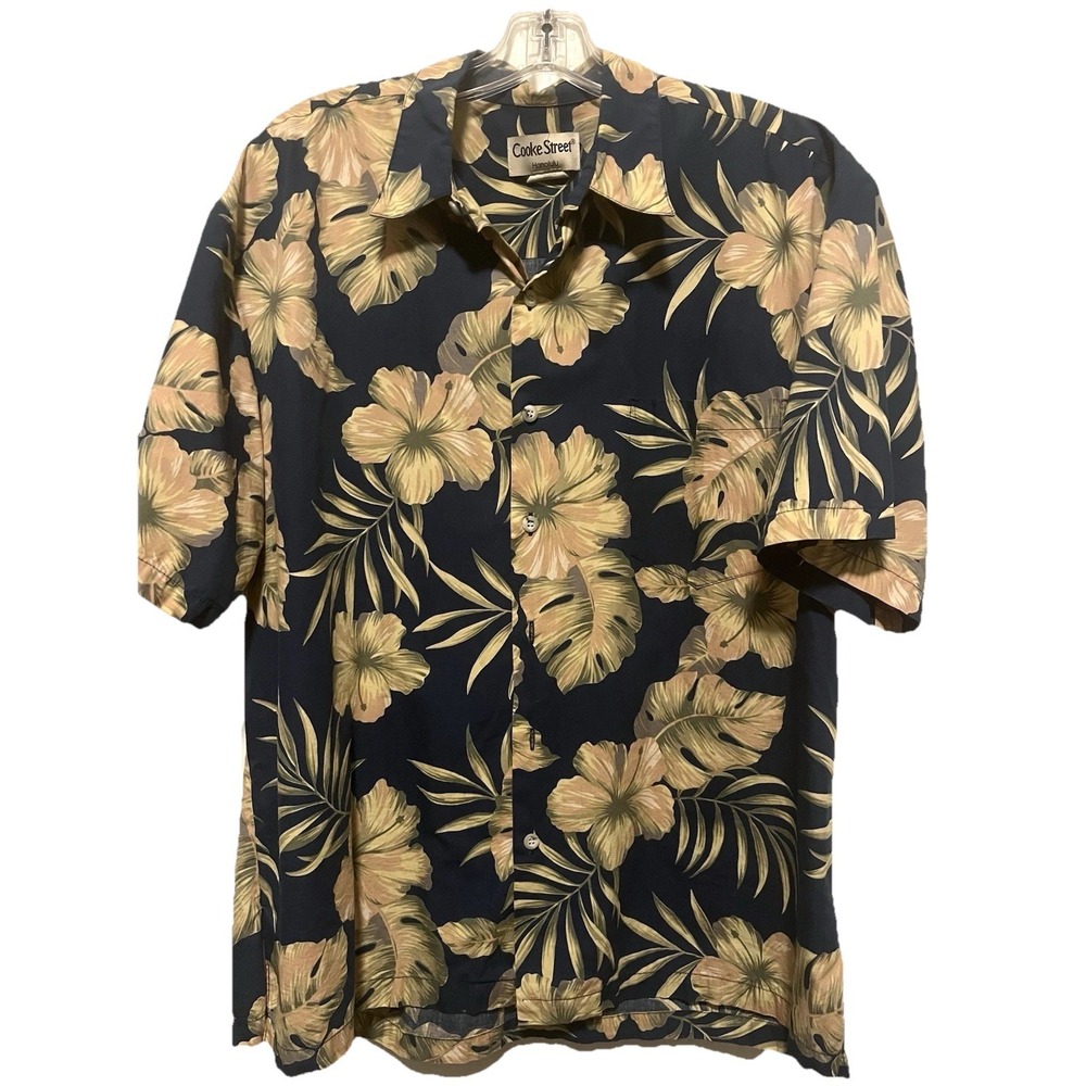 Men's Vintage Cook Street Honolulu SS Hawaiian Shirt XL Blue Green Yellow Button